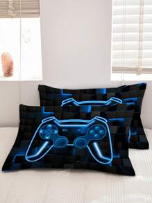 Juego de ropa de cama de 3 piezas con diseño de consola de juegos, cómoda, 1 funda de edredón y 2 fundas de almohada, hecha de tela de poliéster 100% respetuosa con la piel, sin relleno, diseño de control de juego, apta para dormitorio, dormitorio o viajes, para todas las estaciones - Multicolor - Ver 5