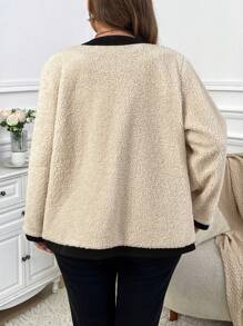 CosyJoli 大码女式杏色拼色蓬松内衬基本款夹克，秋冬新品 - 彩色 - 查看 10