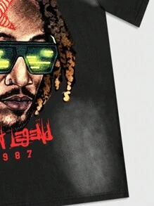 ROMWE MEN Street Life Men's Snowflake & Angel Print Short Sleeve T-Shirt, Suitable For Spring & Summer