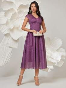 SHEIN Belle Women Printed Short Sleeve Cocktail Dress (Heavily Embellished), Elegant Semi Formal Prom Dress, For Birthday, Wedding Guest, Graduation Homecoming