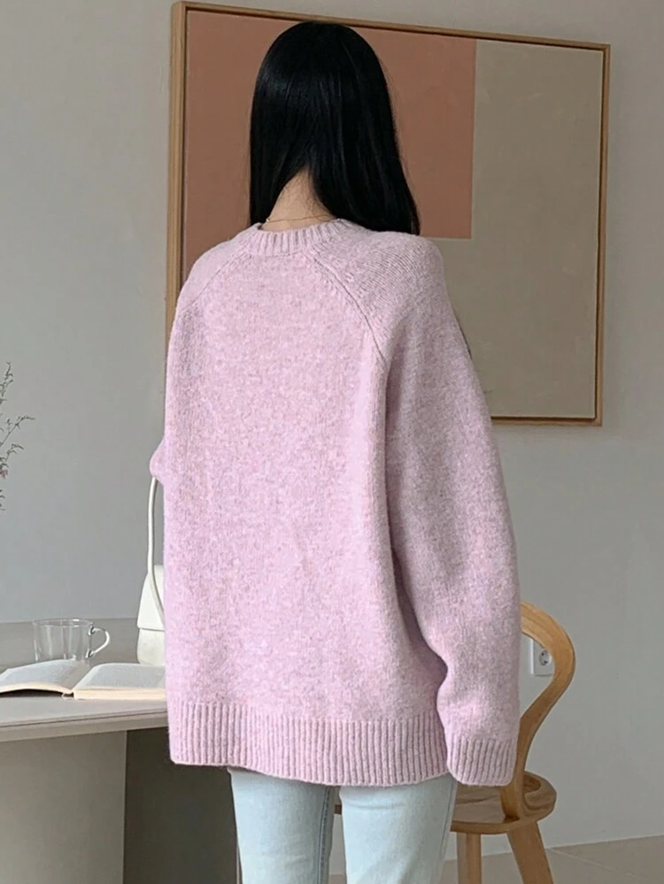 Women's Loose Fit Solid Color Crew Neck Long Sleeve Sweater,Long Sleeve Tops,Fall Women Clothes