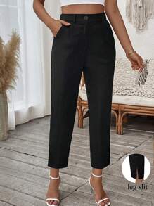 SHEIN Clasi Pantalón tipo capri de color negro sólido y minimalista para mujer, de uso diario - Negro - Ver 1