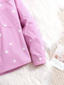 SHEIN Tween 女童休闲宽松星星印花夹克，秋季 - 粉色 - 查看 4