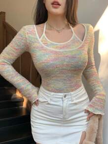 DAZY Women's Spring/Autumn Tie-Up Halter Knit Sweater - Multicolor - View 4