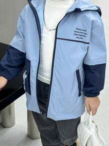 SHEIN 1 件带口袋的年轻男孩休闲连帽夹克，舒适、实用、百搭，适合秋冬季日常穿着、上学、旅行、户外活动 - 藍色 - 查看 5