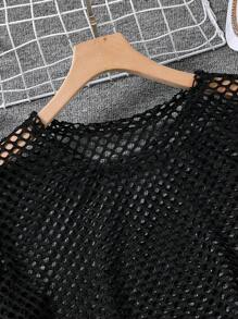 2 件套 Tween 女童纯色镂空长袖上衣和牛仔裤 - 黑色 - 查看 7