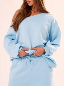 MUSERA Loose Fit Asymmetrical Neck Sweatshirt