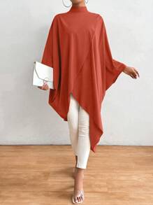 EMERY ROSE Women's Solid Color Loose Fit Batwing Sleeve Shirt, Spring & Summer - Rust Brown - View 5