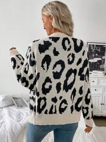 Chiquease Áo khoác cardigan dáng rộng họa tiết da báo cho nữ - Màu Khaki - Xem 2