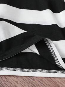 SHEIN 年轻男孩休闲条纹圆领短袖 T 恤，夏季 - 黑與白 - 查看 5