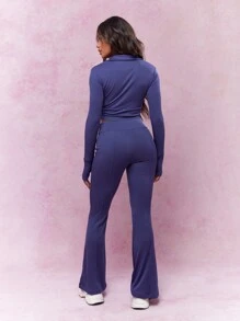 MISSGUIDED High Neck Zip Through Long Sleeves Crop Jacket Top And Flare Hem Pants Two Piece Co-Ord Set