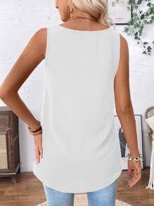 Chiquease Áo ba lỗ cổ chữ V màu trơn mùa hè cho nữ - trắng - Xem 2