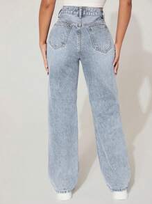 SHEIN PETITE High-Waisted Ripped Loose Y2K Autumn And Winter Warm Jeans Thermal Denim
