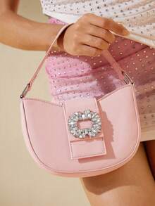 SHEIN BAE Rhinestone Decorated Fashionable Pink Handbag - Pink - View 2