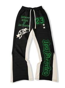 Aesthetic Post 男式撞色简约印花系带运动裤 - 黑色 - 查看 3