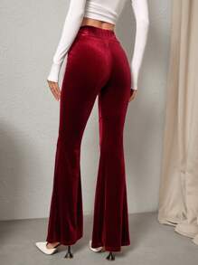 Firerie Women's Vintage Red Velvet Flare Pants - Burgundy - View 2