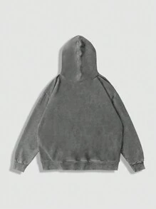 ROMWE MEN Street Life Letter & Flame Print Zip-Up Hooded Sweatshirt With Pockets
