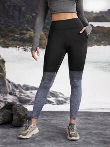 In My Nature Women's Plain Color Patchwork Pocket Outdoor Sports Leggings - Black - View 9
