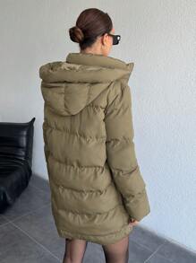 EURMUSE KHAKI PUFFER KEEP WARMING DRAW STRING BELT DETAIL WINTERCOAT - Khaki - View 2