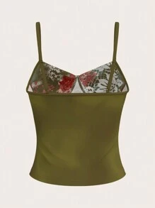 SHEIN ICON Spaghetti Strap Floral All-Over Print Bow Decor Casual Blouse - Multicolor - View 2