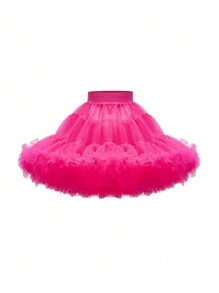 Sparklyn Falda de tul blanco y esponjosa para niñas, adecuada para primavera, verano y otoño, excelente para salidas y fiestas, se puede combinar con camisetas o blusas, brinda un encantador y lindo estilo - Rosa Fucsia - Ver 2
