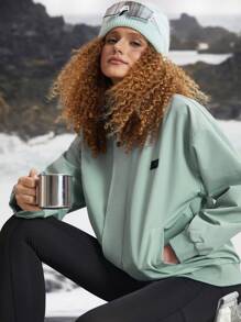 SHEIN Sports Chaqueta deportiva simple de manga larga con cremallera frontal lisa, de uso casual diario - verde menta - Ver 6