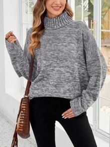 EMERY ROSE Suéter de cuello alto de manga larga con estampado floral gris para mujeres