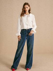 Poéselle Áo sơ mi cotton trắng thêu hoa anh đào, áo cánh tay bồng thêu hoa anh đào thanh lịch dành cho nữ đi làm, quần áo mùa thu cho nữ, áo sơ mi dài tay, áo dạ hội, áo đi chơi, áo cánh nữ, áo sơ mi hoa anh đào, áo sơ mi giáo viên, áo sơ mi cotton thêu, phong cách Bohemian, phù hợp mặc hàng ngày trên phố, đi làm, ngày lễ, mặc ở nhà - trắng - Xem 6