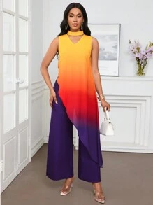 SHEIN Lady 女士彩色渐变色挂脖阔腿连体裤 - 彩色 - 查看 6