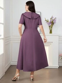 Modelyn Đầm dạ hội dài thanh lịch có cổ áo bất đối xứng tay bèo nhún cỡ lớn cho nữ - Bụi tím - Xem 6