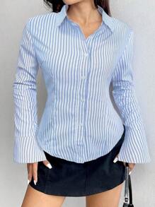 Flirla Women's Casual Regular Fit Striped Blouse, Spring And Summer Women Shirt Fall Cloth For Women - Multicolor - View 6