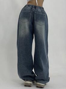DAZY Women's Stretchy Waist Denim Harem Baggy Jeans Y2k - Medium Wash - View 5