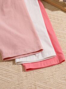 SHEIN 3 件套 Tween 女童纯色修身休闲紧身短裤 - 西瓜粉 - 查看 4