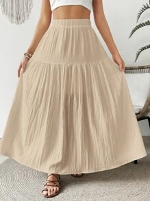 SHEIN VCAY Women's Solid Color Skirt, Casual Vacation Style - Khaki - View 1