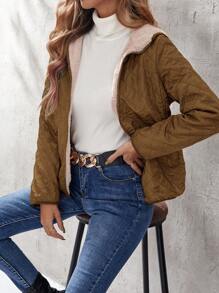 GENKIRA 冬季服装休闲纯色保暖连帽棉服夹棉外套 - 咖啡棕 - 查看 1