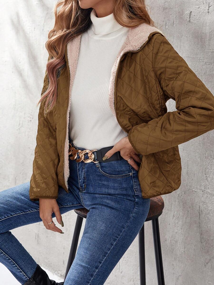 GENKIRA Quần áo mùa đông thường ngày màu trơn ấm áp có mũ trùm đầu có đệm áo khoác - Cà phê nâu - Xem 1