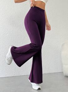 SHEIN PETITE Women Plain Minimalist Flare Pants