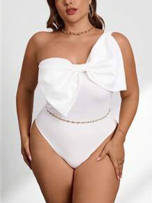 Firerie Plus Size Elegant Commute Workplace Knowledgeable High-End Venue Sophisticated Afternoon Tea Slight Sexy Date Music Concert One Shoulder Bow Detail Graceful Bodysuit
