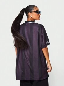 SUMWON WOMEN 足球 T 恤连衣裙街头风格球衣连衣裙超大都市时尚运动休闲 Polo 衫宽松运动风格设计阿拉伯印花 - 黑色 - 查看 2