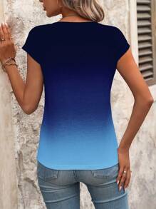 INAWLY Women's Ombre Butterfly & Fireworks Print V-Neck Short Sleeve T-Shirt Graphic Tees Women Tops