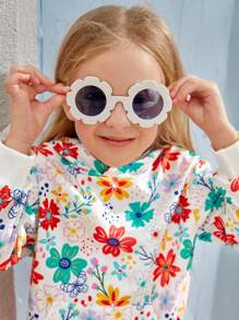 SHEIN Bộ 2 áo nỉ trùm đầu cho bé gái vẽ tay họa tiết hoa và quần legging màu cam, SUNSHINE KIDS - Nhiều màu - Xem 4