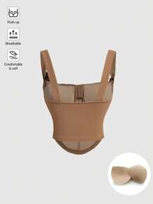 SHEIN MOD Áo camisole màu nâu cổ chữ V dáng suông, có đệm mút, thích hợp cho mùa thu, có thể phối cùng áo lót không cần áo ngực, kiểu corset cho nữ, áo tank top dự tiệc, áo mùa thu, áo dự lễ hội, áo thời Phục Hưng, áo dễ thương. - màu nâu - Xem 2