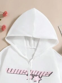 少女简约印花连帽拉链运动衫