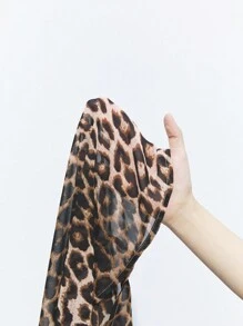 Maija 女士豹纹落肩长袖宽松休闲衬衫，飘逸夏日 - 棕色 - 查看 7