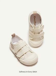 Cozy Pixies 1雙男女皆宜米色帆布魔鬼氈平底休閒運動鞋，適用於假日旅遊戶外活動 (隨機圖案) - 米色 - 查看 2