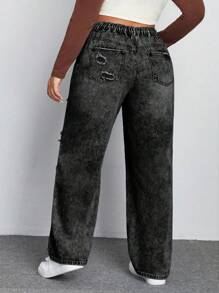 SHEIN ICON Quần Jeans Boyfriend Ống Thẳng Thời Trang Cỡ Lớn - Màu xám đen - Xem 2