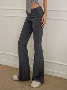 DAZY Layered Ruffle Design Home Flare Pants Pajama - Dark Grey - View 3