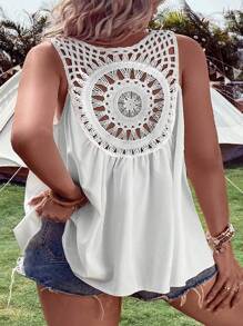 SHEIN Holidaya Plus Contrast Guipure Lace Tank Top - White - View 2