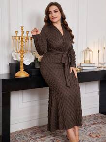 Modelyn Plus Size Solid Color Long Sleeve Simple Elegant Casual Dress, Elegant Fitted Maxi Long Dresses, For Evening Party/Wedding Guest/Anniversary Long Evening Dresses
