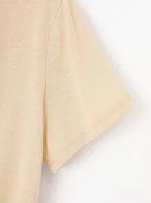 INAWLY Letter & Cartoon Graphic Round Neck Short Sleeve Tee - Apricot - View 5